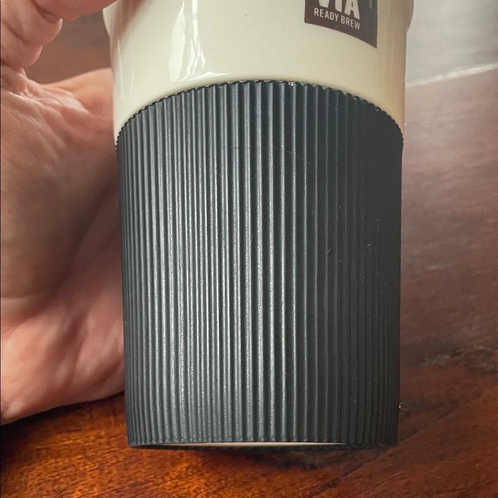 Starbucks VIA 2011 White-Orange Rubber Grip 8-oz Travel Tumbler *NO LID*
